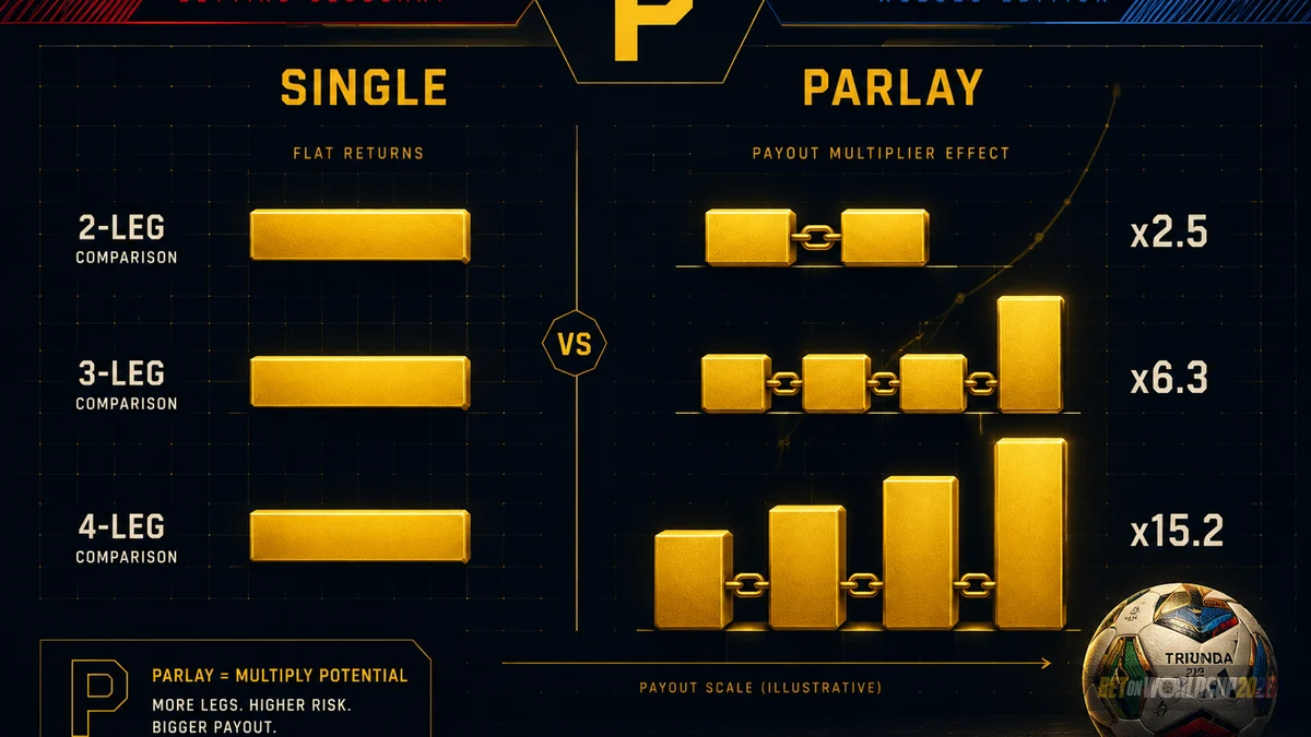 Grafik perbandingan yang menunjukkan rantai odds parlay versus odds taruhan tunggal