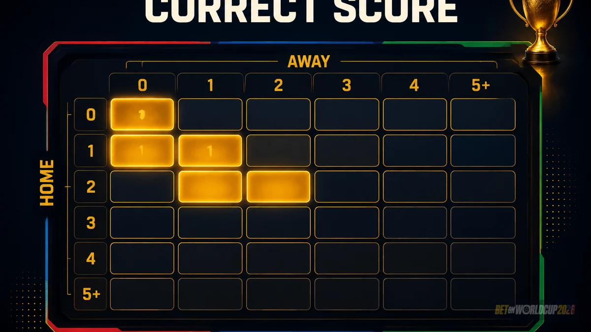 Grid skor tepat bergaya dari 0-0 hingga 5+ — menunjukkan struktur pasar grid untuk prediksi odds panjang